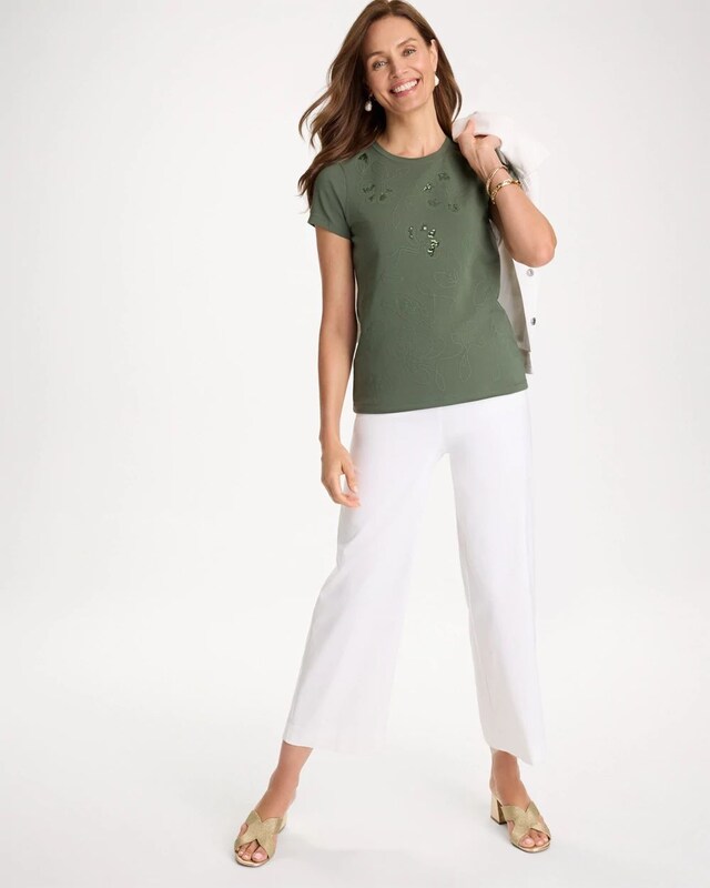 Embellished Cotton Stretch Cap-Sleeve Tee - image 2